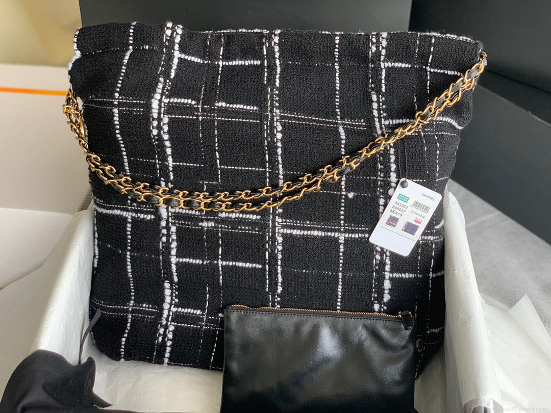 Chanel 22 Large Handbag Clothes Gold-Tone Metal AS3262 Black