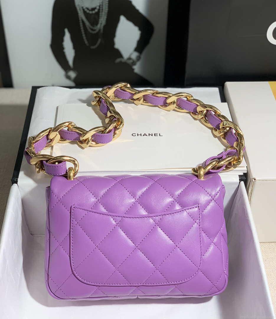 Chanel AS3214 Small Flap Bag Lambskin Gold-Tone Metal Purple