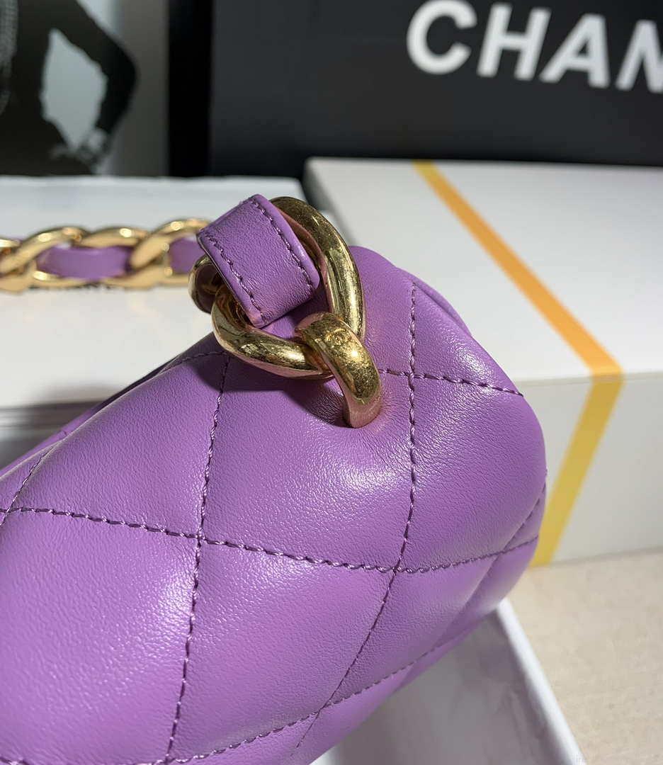 Chanel AS3214 Small Flap Bag Lambskin Gold-Tone Metal Purple