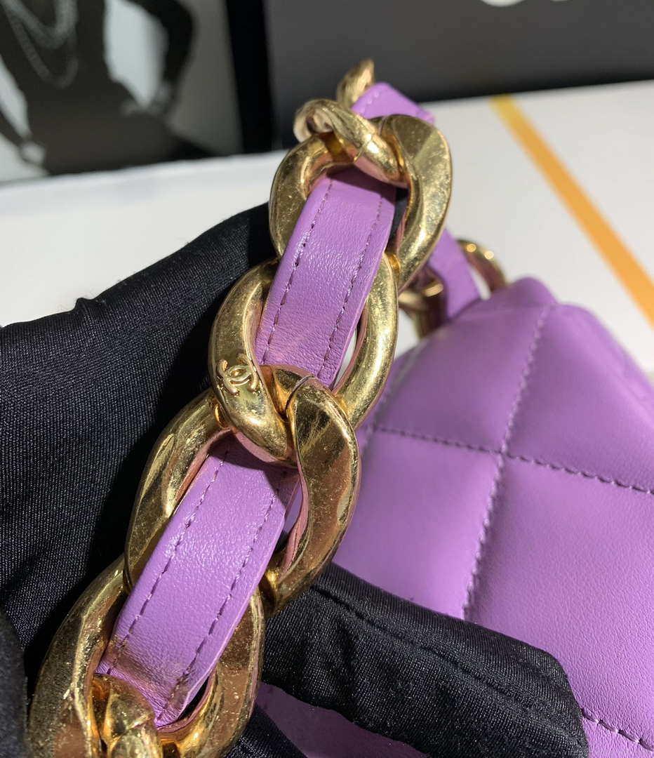 Chanel AS3214 Small Flap Bag Lambskin Gold-Tone Metal Purple