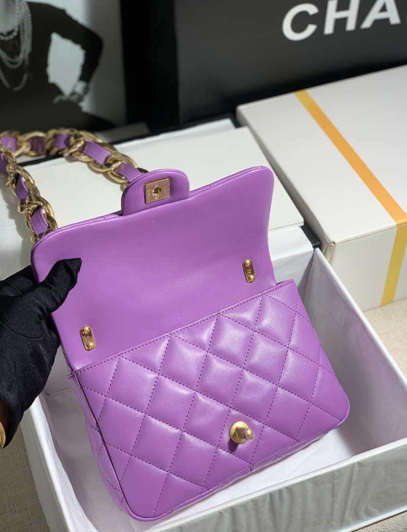 Chanel AS3214 Small Flap Bag Lambskin Gold-Tone Metal Purple
