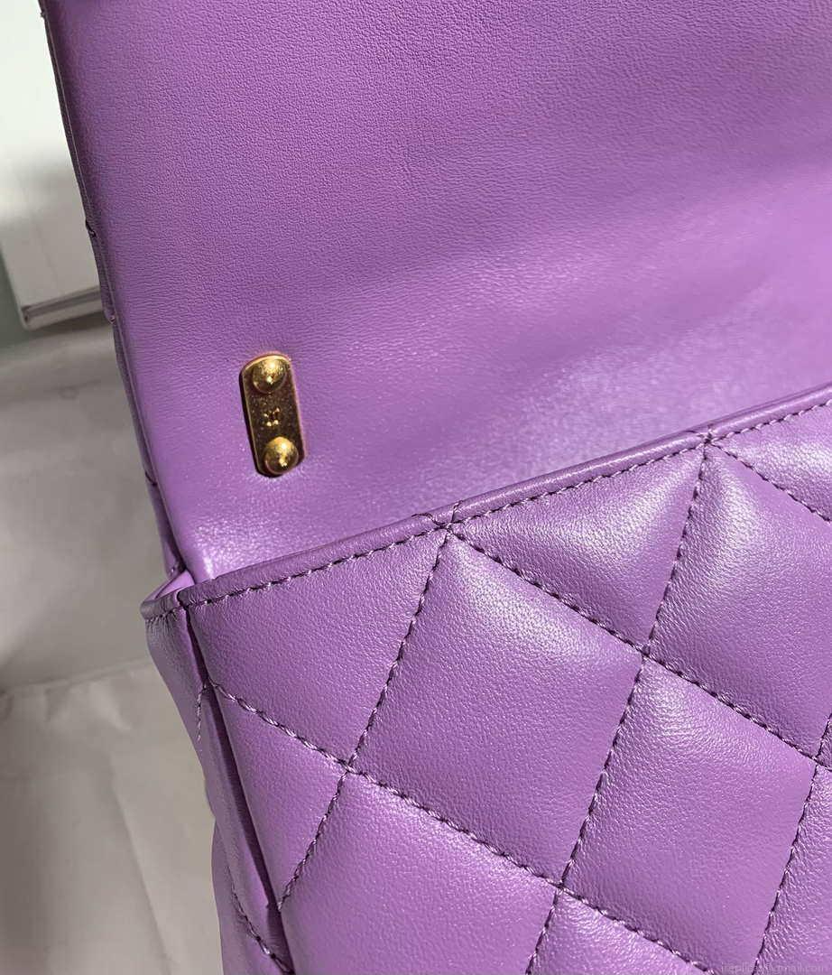 Chanel AS3214 Small Flap Bag Lambskin Gold-Tone Metal Purple