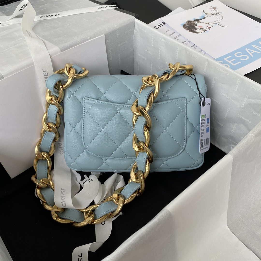 Chanel AS3214 Small Flap Bag Lambskin Gold-Tone Metal Blue