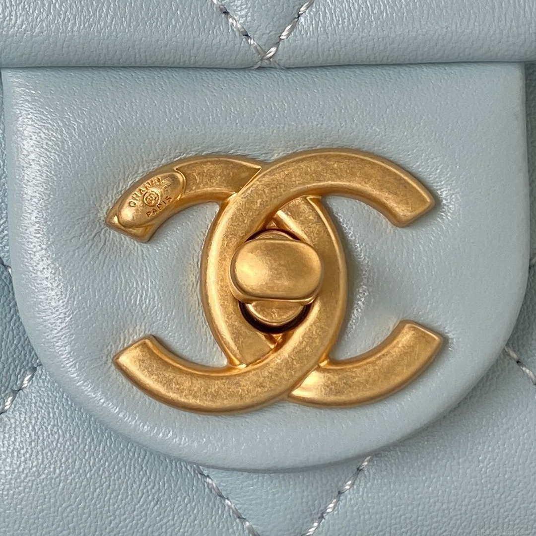 Chanel AS3214 Small Flap Bag Lambskin Gold-Tone Metal Blue