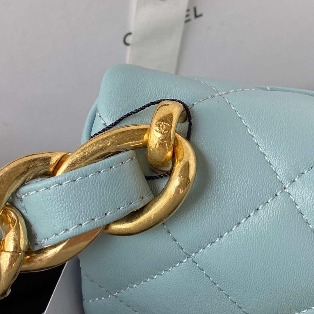 Chanel AS3214 Small Flap Bag Lambskin Gold-Tone Metal Blue