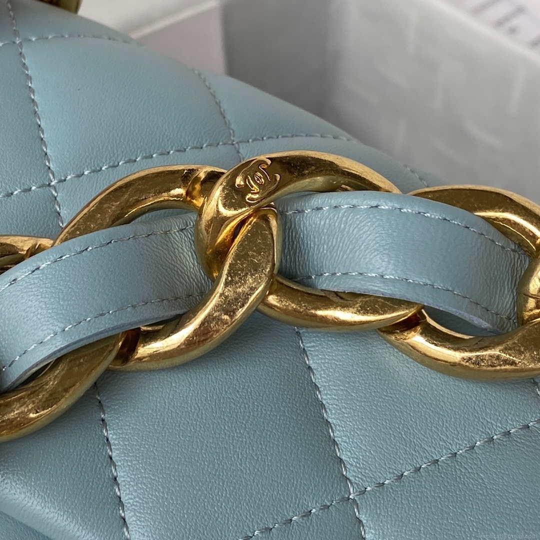 Chanel AS3214 Small Flap Bag Lambskin Gold-Tone Metal Blue