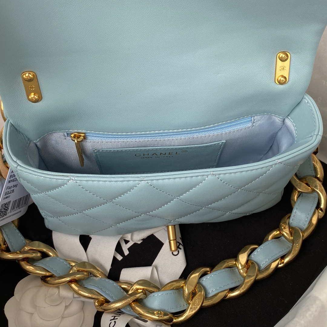 Chanel AS3214 Small Flap Bag Lambskin Gold-Tone Metal Blue