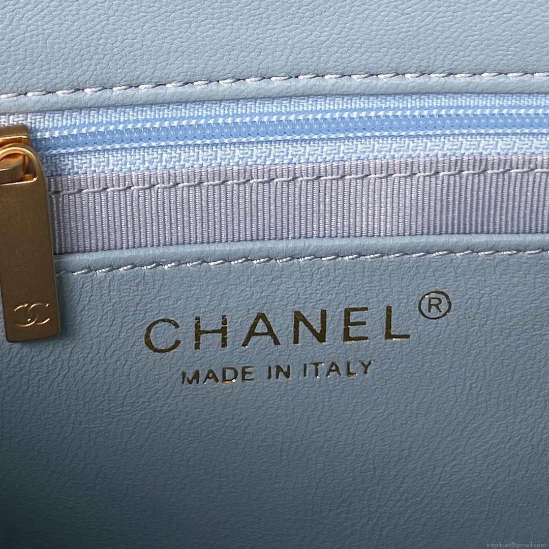 Chanel AS3214 Small Flap Bag Lambskin Gold-Tone Metal Blue
