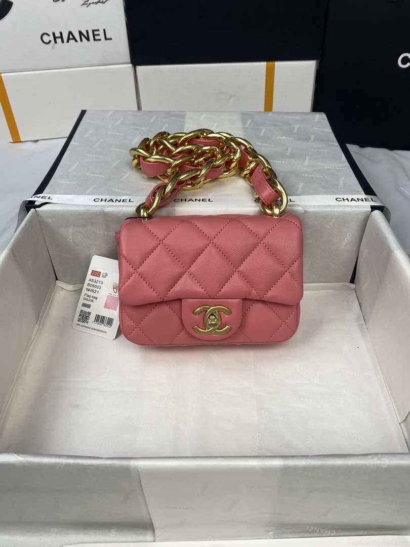Chanel Mini Flap Bag Lambskin Gold-Tone Metal AS3213 Pink