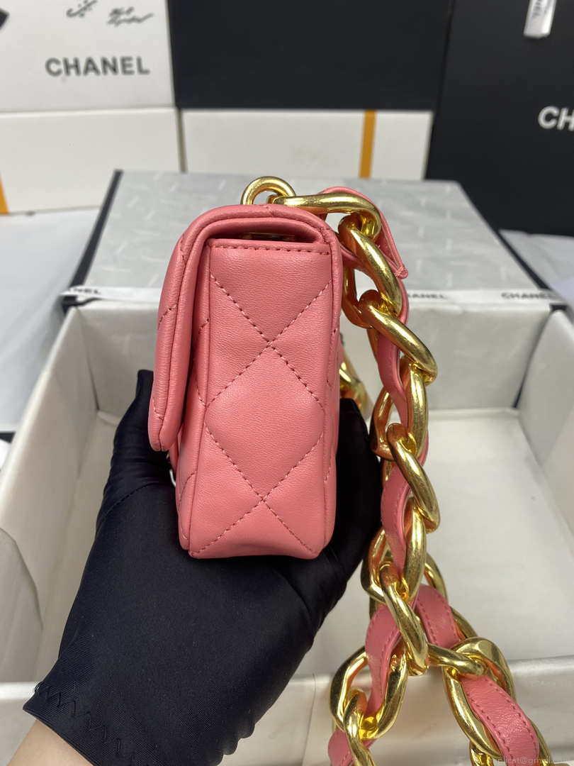 Chanel Mini Flap Bag Lambskin Gold-Tone Metal AS3213 Pink