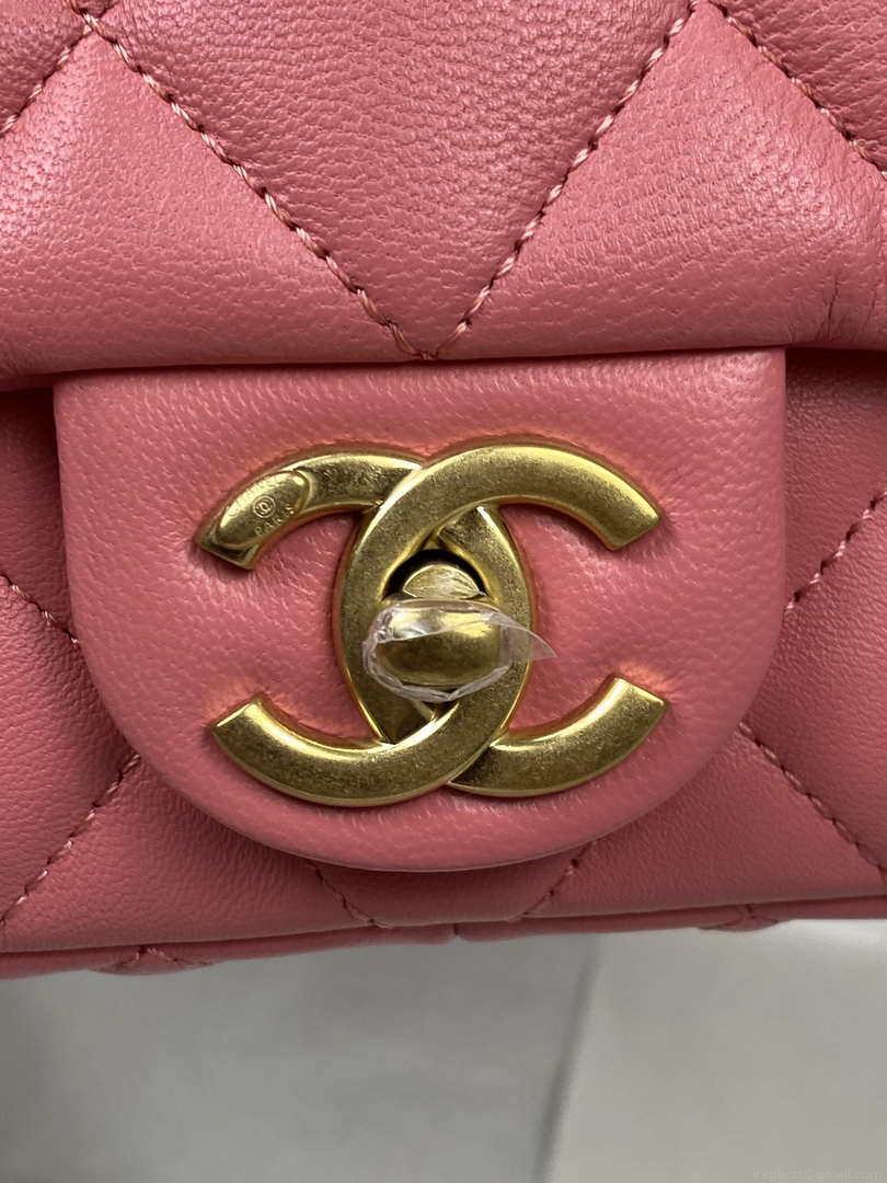 Chanel Mini Flap Bag Lambskin Gold-Tone Metal AS3213 Pink