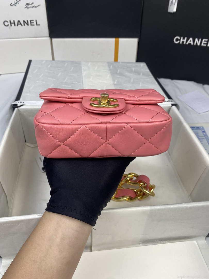 Chanel Mini Flap Bag Lambskin Gold-Tone Metal AS3213 Pink