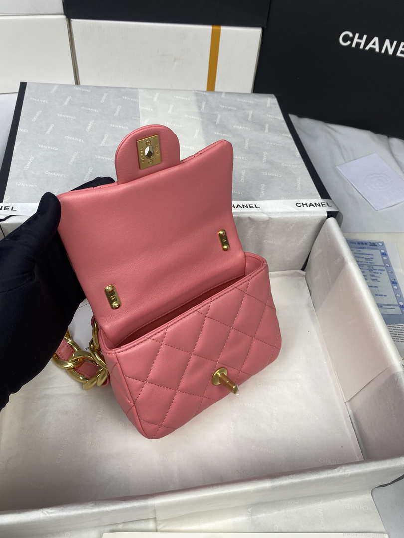 Chanel Mini Flap Bag Lambskin Gold-Tone Metal AS3213 Pink