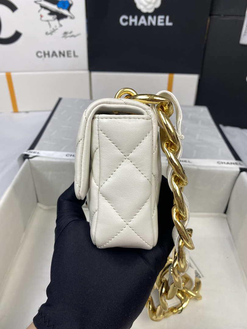 Chanel Mini Flap Bag Lambskin Gold-Tone Metal AS3213 White