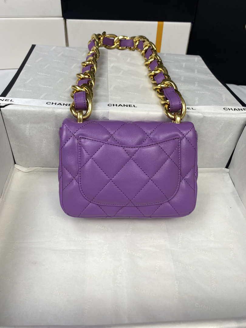 Chanel Mini Flap Bag Lambskin Gold-Tone Metal AS3213 Purple