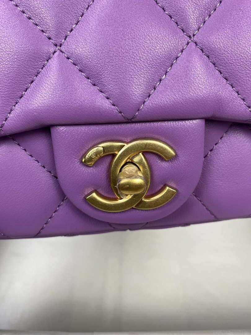 Chanel Mini Flap Bag Lambskin Gold-Tone Metal AS3213 Purple