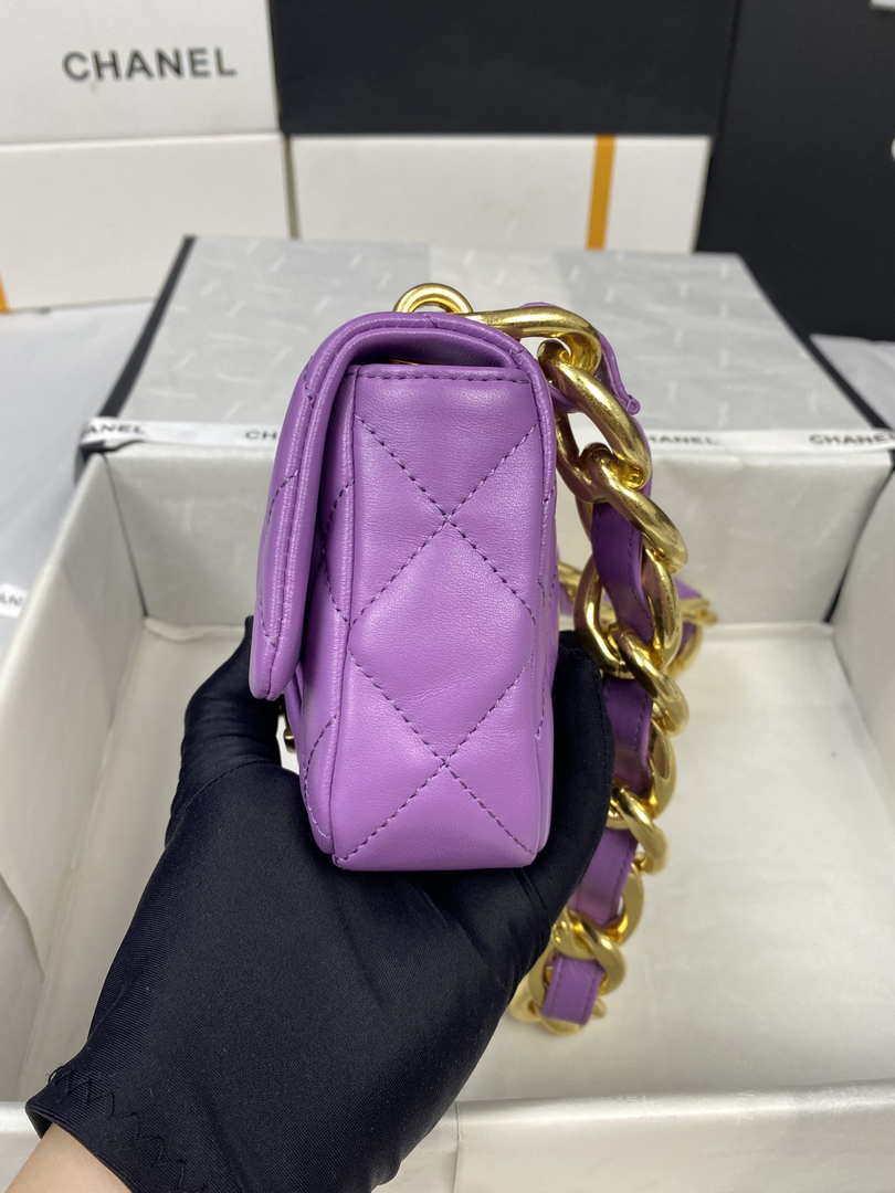 Chanel Mini Flap Bag Lambskin Gold-Tone Metal AS3213 Purple