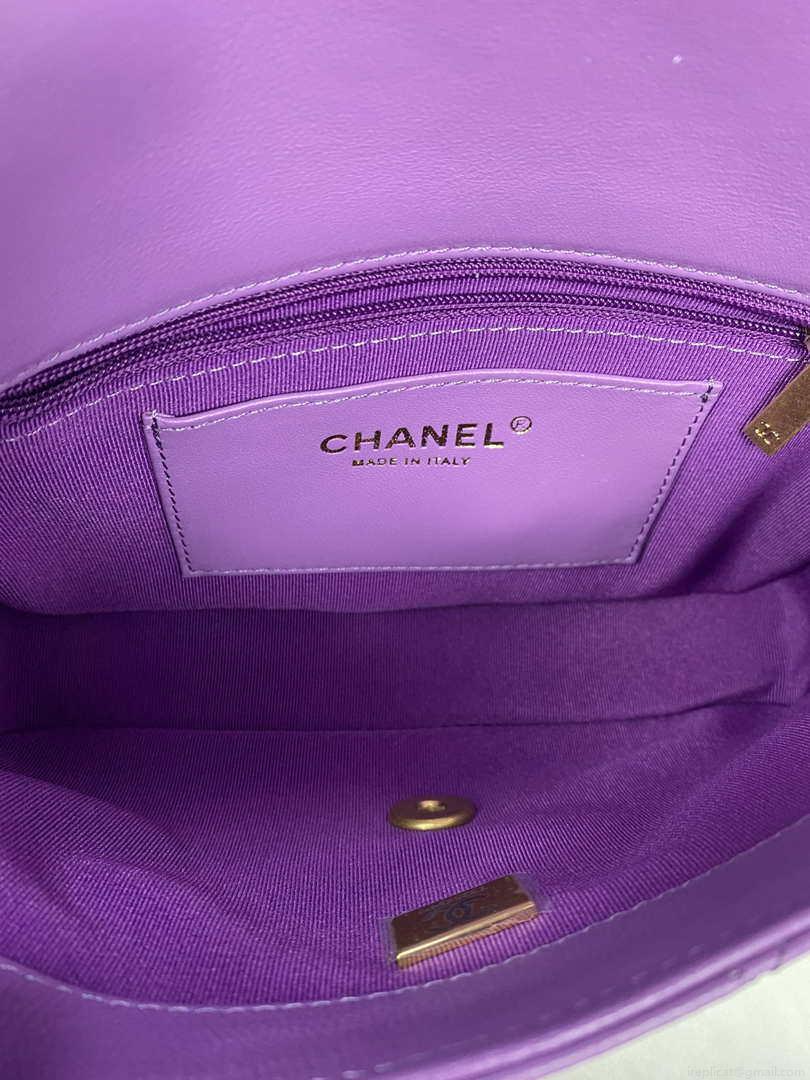 Chanel Mini Flap Bag Lambskin Gold-Tone Metal AS3213 Purple