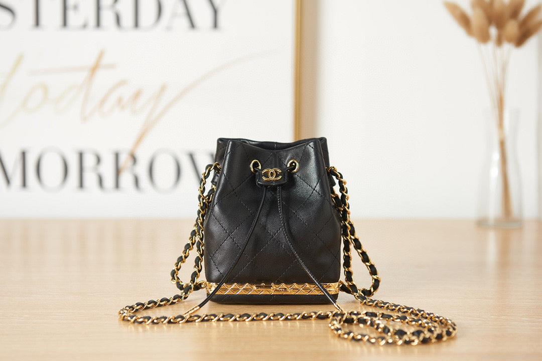 Chanel AP2750 Small Bucket with Chain Lambskin in Black