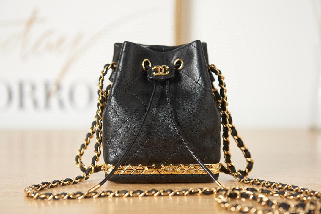 Chanel AP2750 Small Bucket with Chain Lambskin in Black