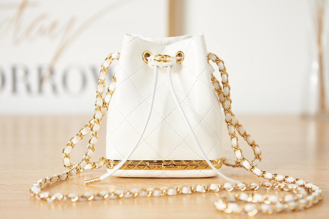 Chanel AP2750 Small Bucket with Chain Lambskin in White