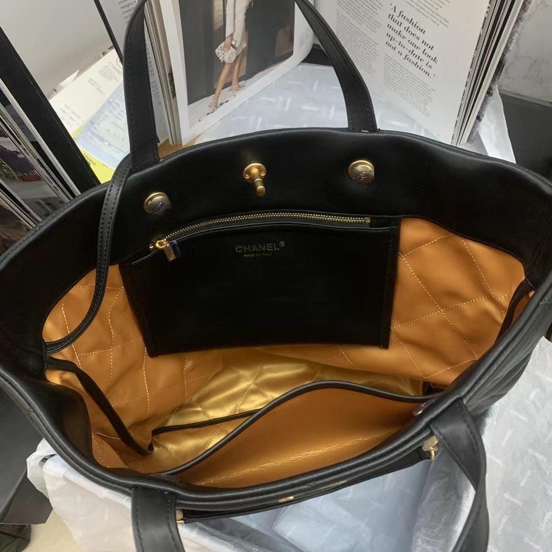 Chanel AS3128 Maxi Shopping Bag Calfskin In Black