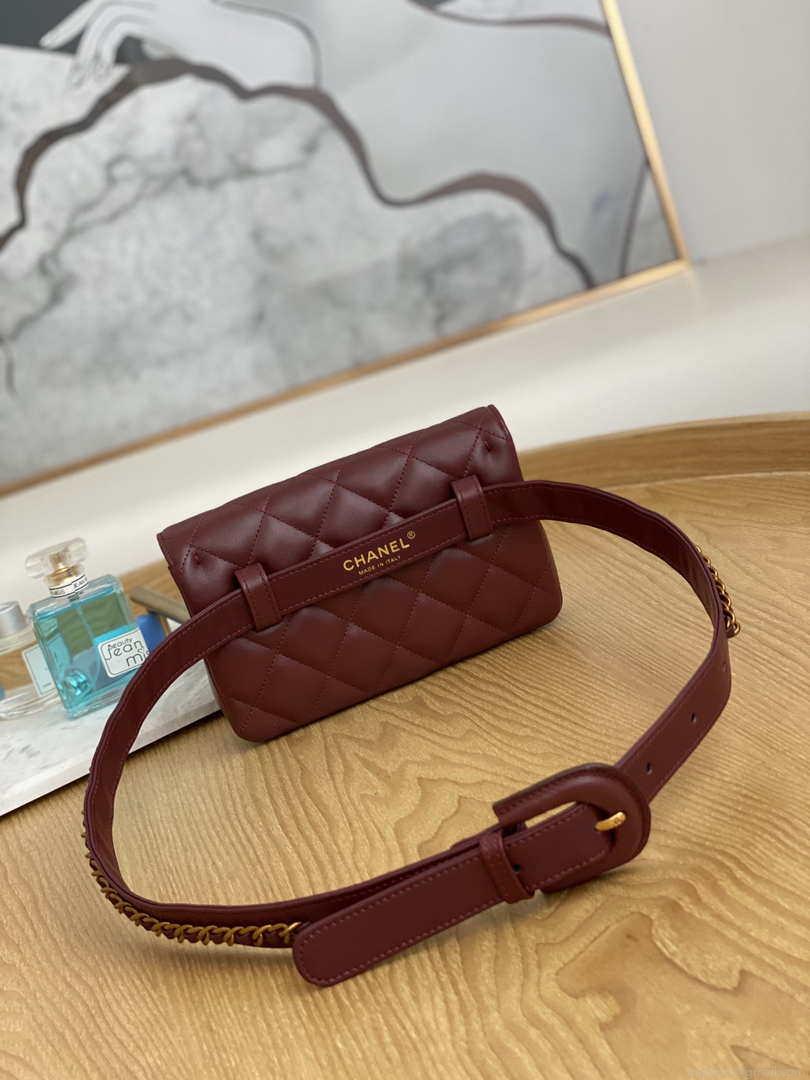 Chanel A99009 Waist bag Lambskin Wine Red Gold