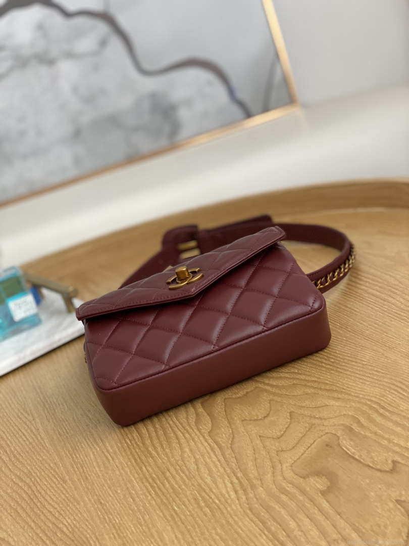 Chanel A99009 Waist bag Lambskin Wine Red Gold