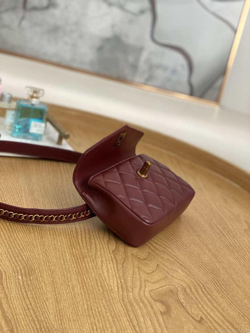 Chanel A99009 Waist bag Lambskin Wine Red Gold