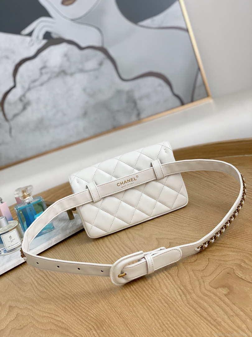 Chanel A99009 Waist bag Lambskin White Gold
