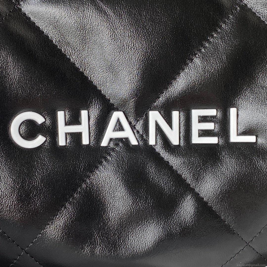 Chanel 22 Handbag AS3261 Shiny Calfskin Gold-Tone Metal Black Logo White