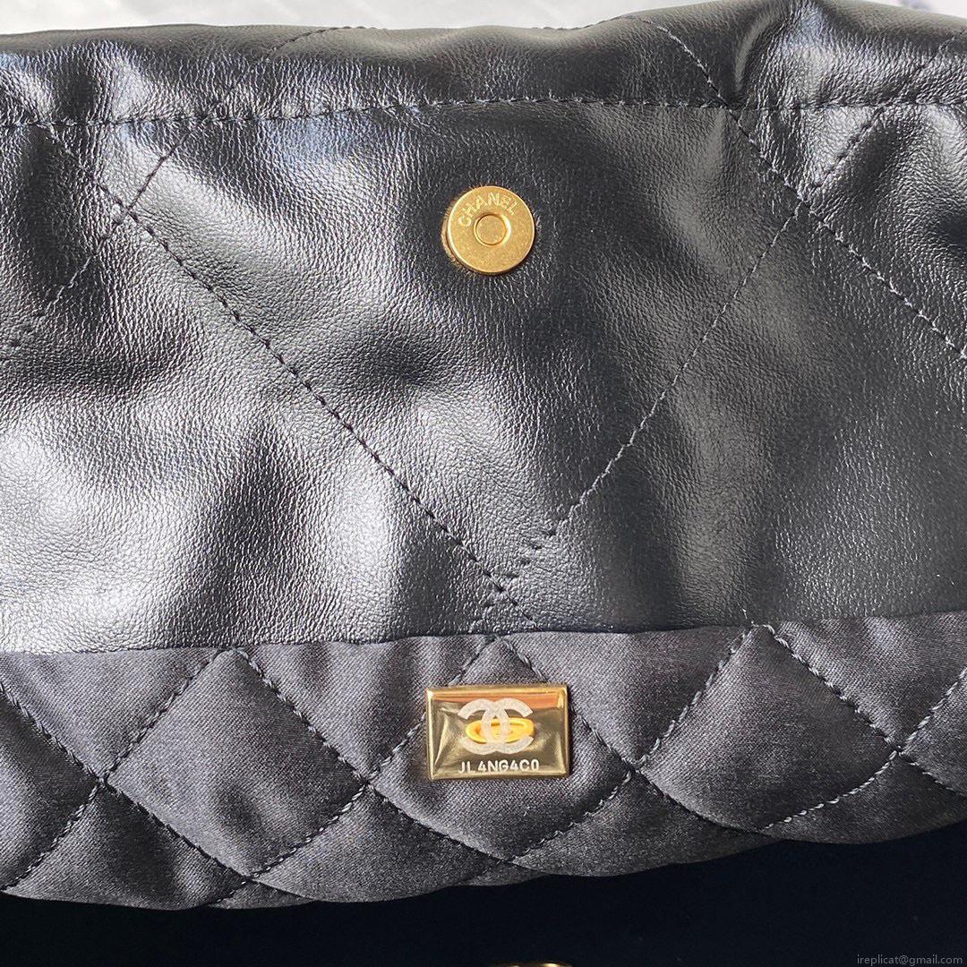 Chanel 22 Handbag AS3261 Shiny Calfskin Gold-Tone Metal Black Logo White