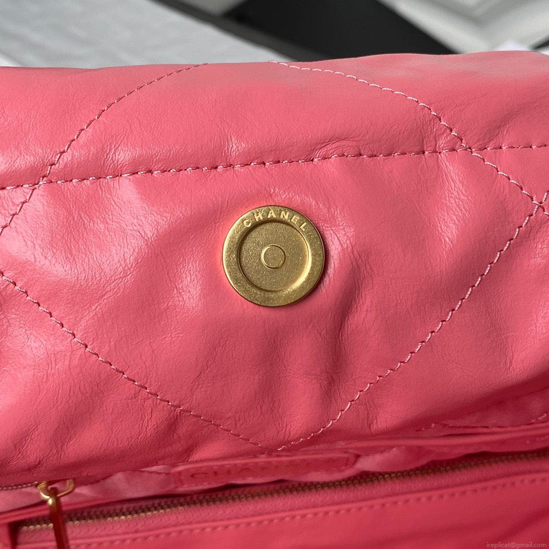 Chanel 22 Handbag AS3261 Shiny Calfskin Gold-Tone Metal Coral Pink