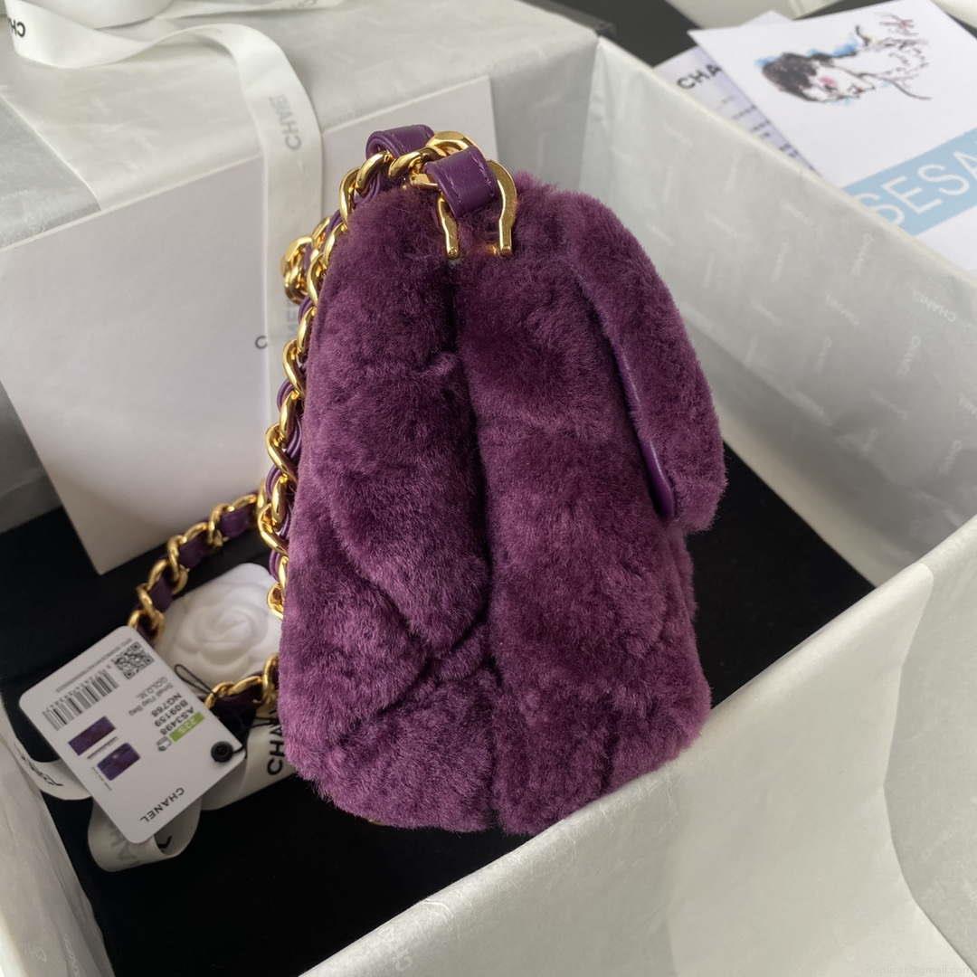 Chanel AS3498 Flap Bag Shearling Purple