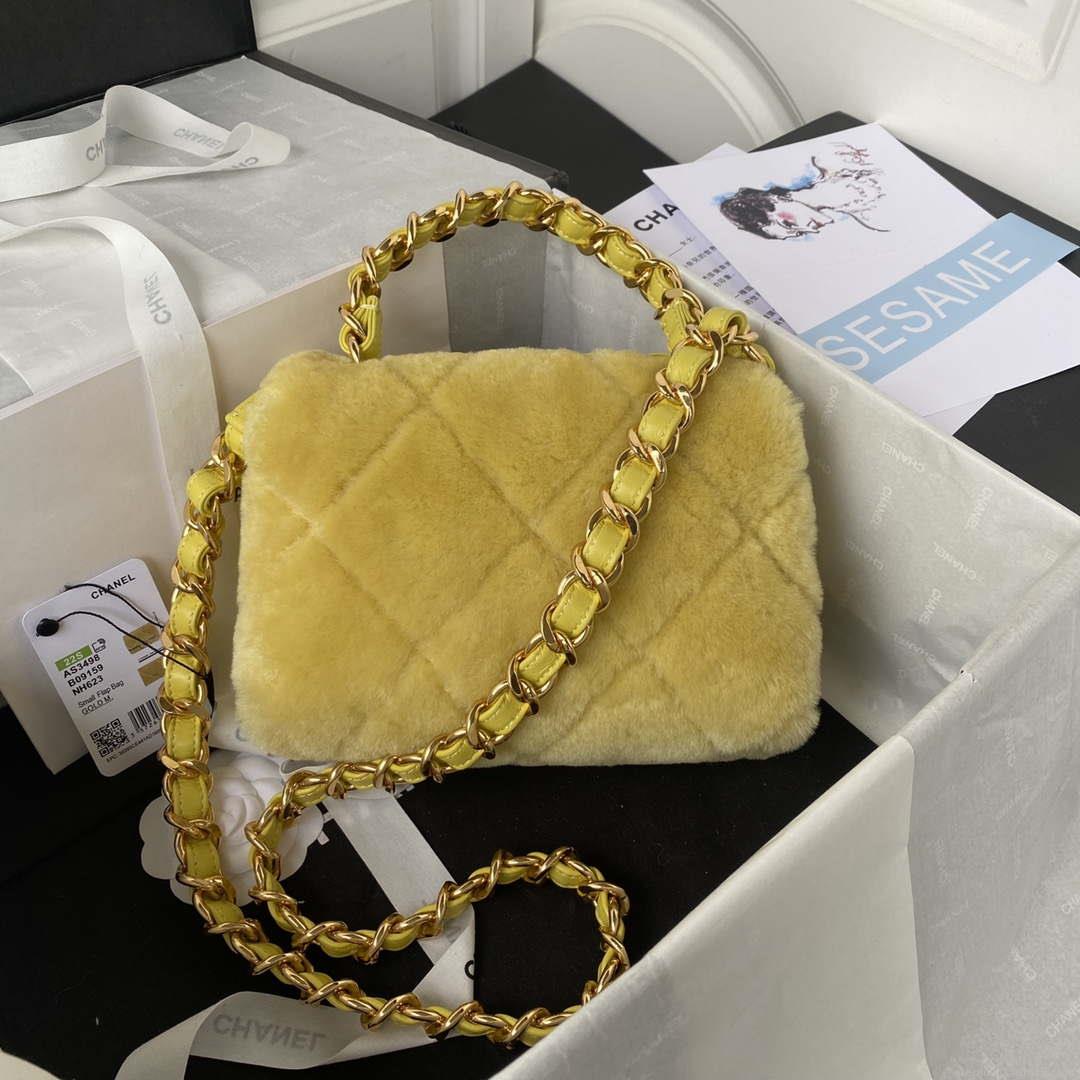 Chanel AS3498 Flap Bag Shearling Yellow