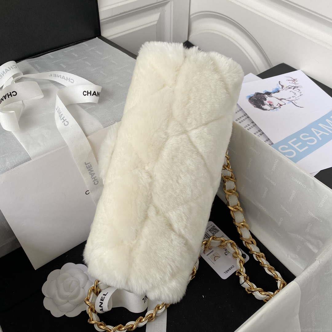 Chanel AS3499 Flap Bag Shearling White
