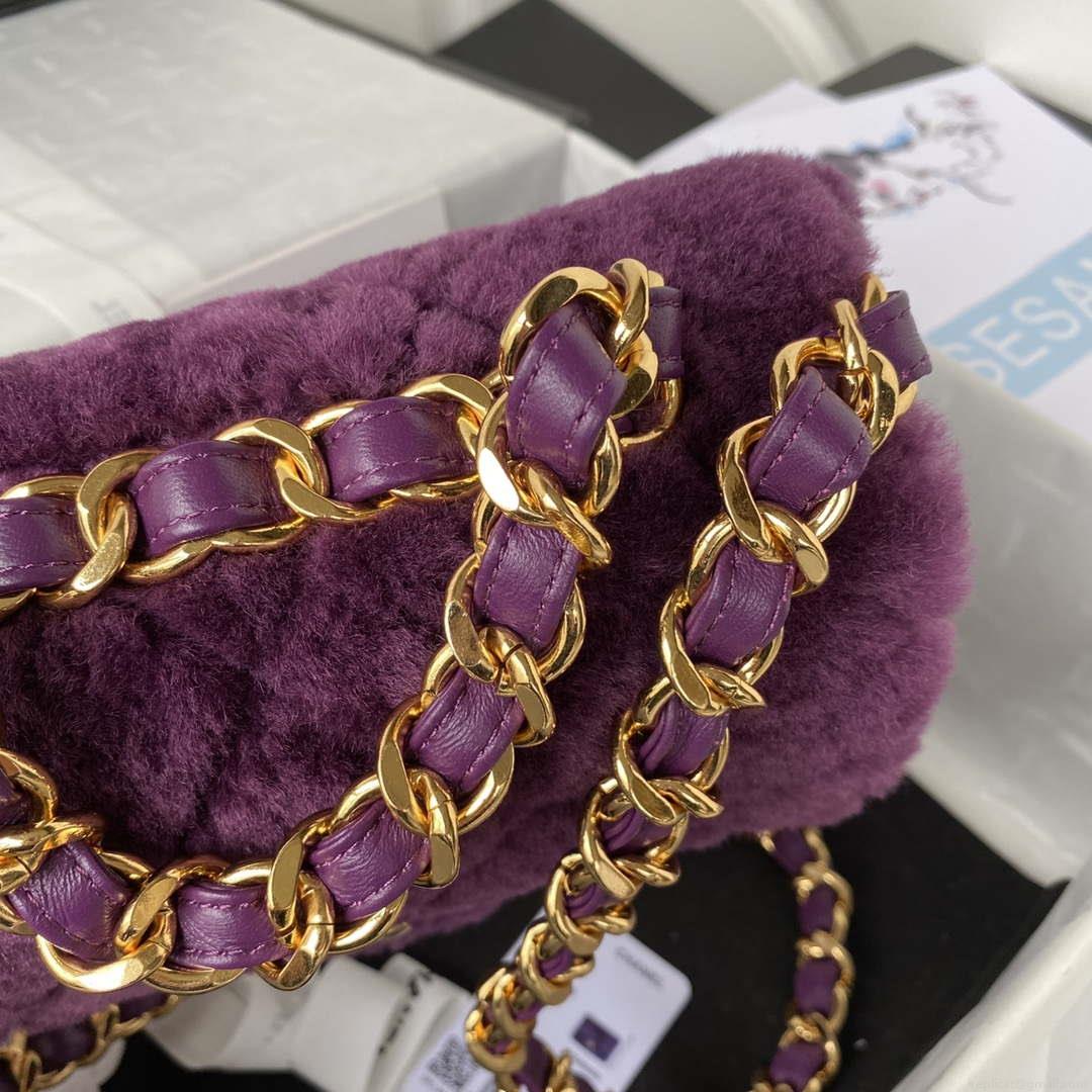 Chanel AS3499 Flap Bag Shearling Purple