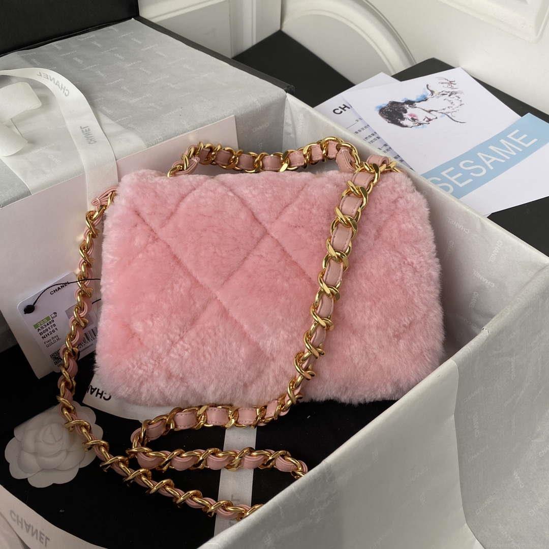 Chanel AS3499 Flap Bag Shearling Pink