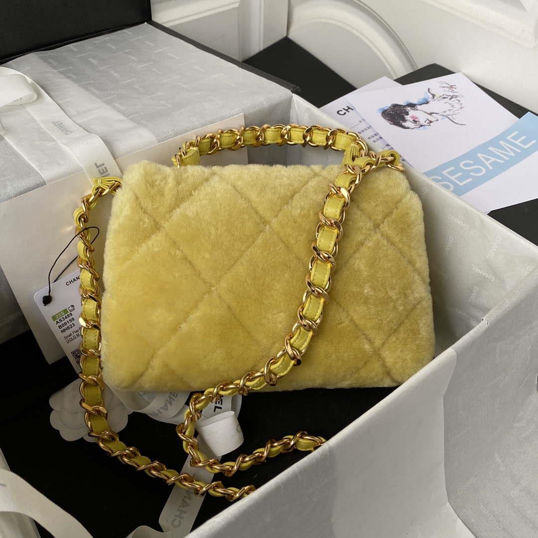 Chanel AS3499 Flap Bag Shearling Yellow