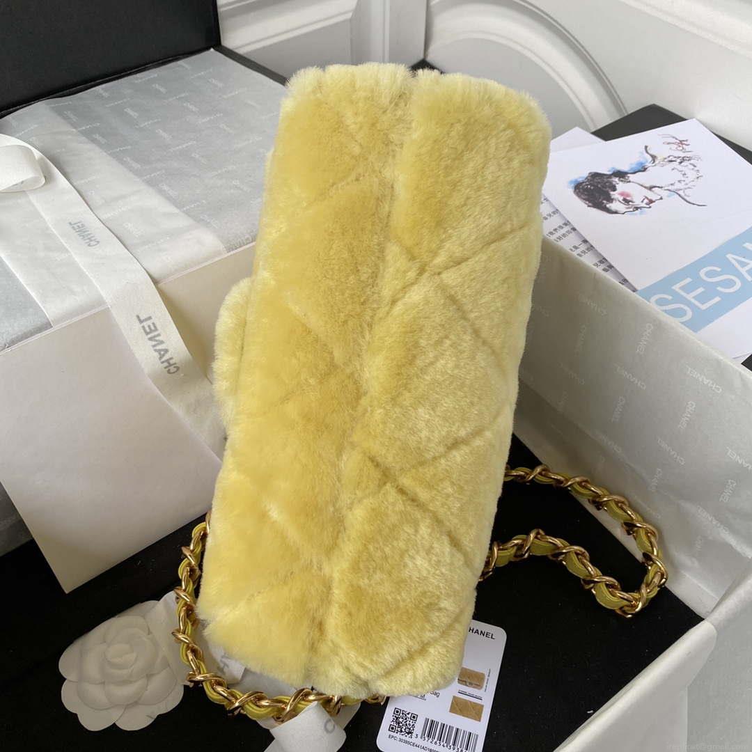 Chanel AS3499 Flap Bag Shearling Yellow