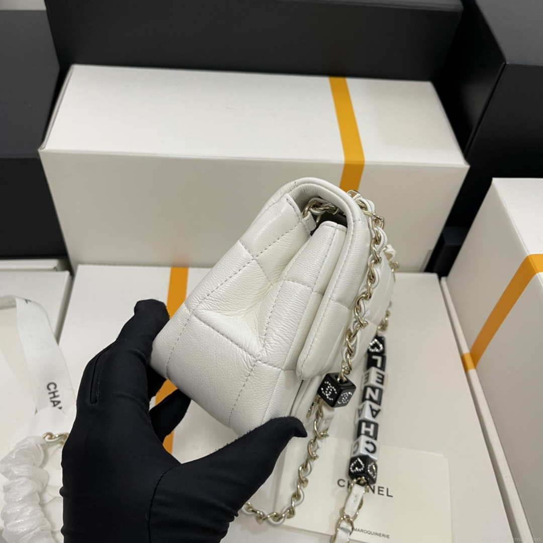 Chanel AS3744 Mini Flap Bag White Lambskin Resin & Gold-Tone Metal White