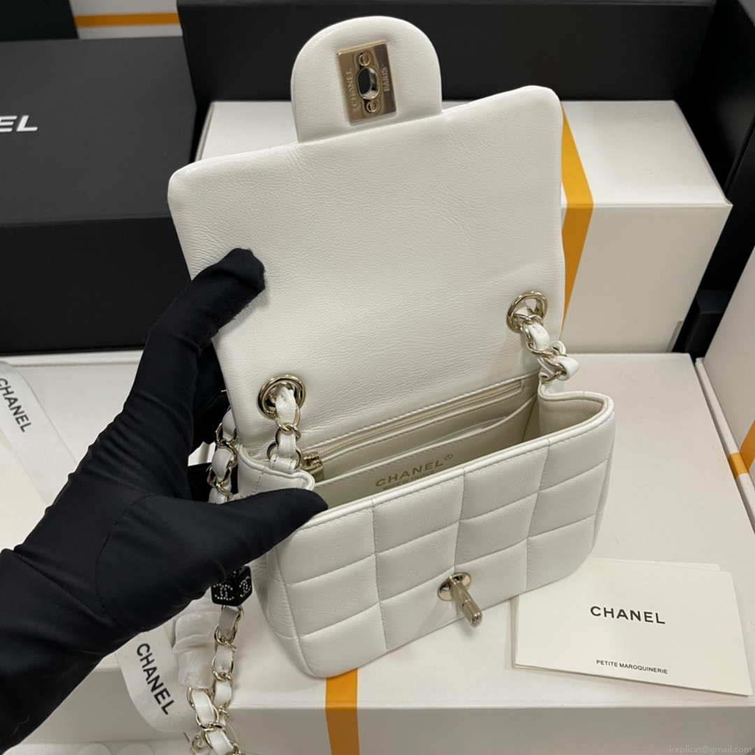 Chanel AS3744 Mini Flap Bag White Lambskin Resin & Gold-Tone Metal White