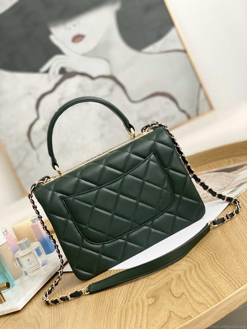 Chanel Small Trendy CC Flap Bag With Top Handle Lambskin bag A92236 Dark Green Gold