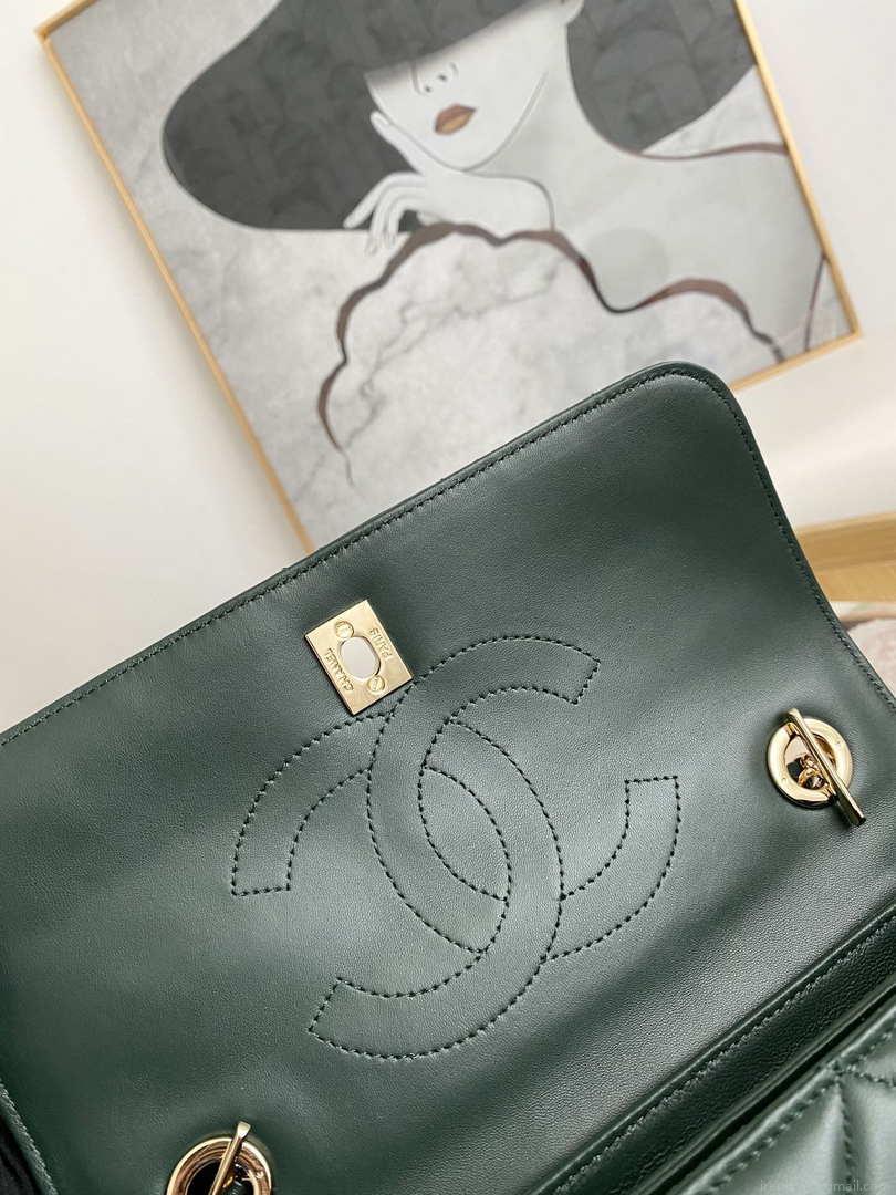 Chanel Small Trendy CC Flap Bag With Top Handle Lambskin bag A92236 Dark Green Gold