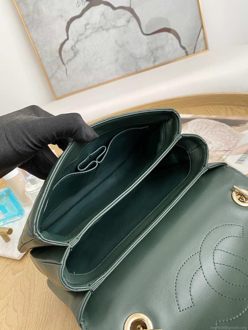 Chanel Small Trendy CC Flap Bag With Top Handle Lambskin bag A92236 Dark Green Gold