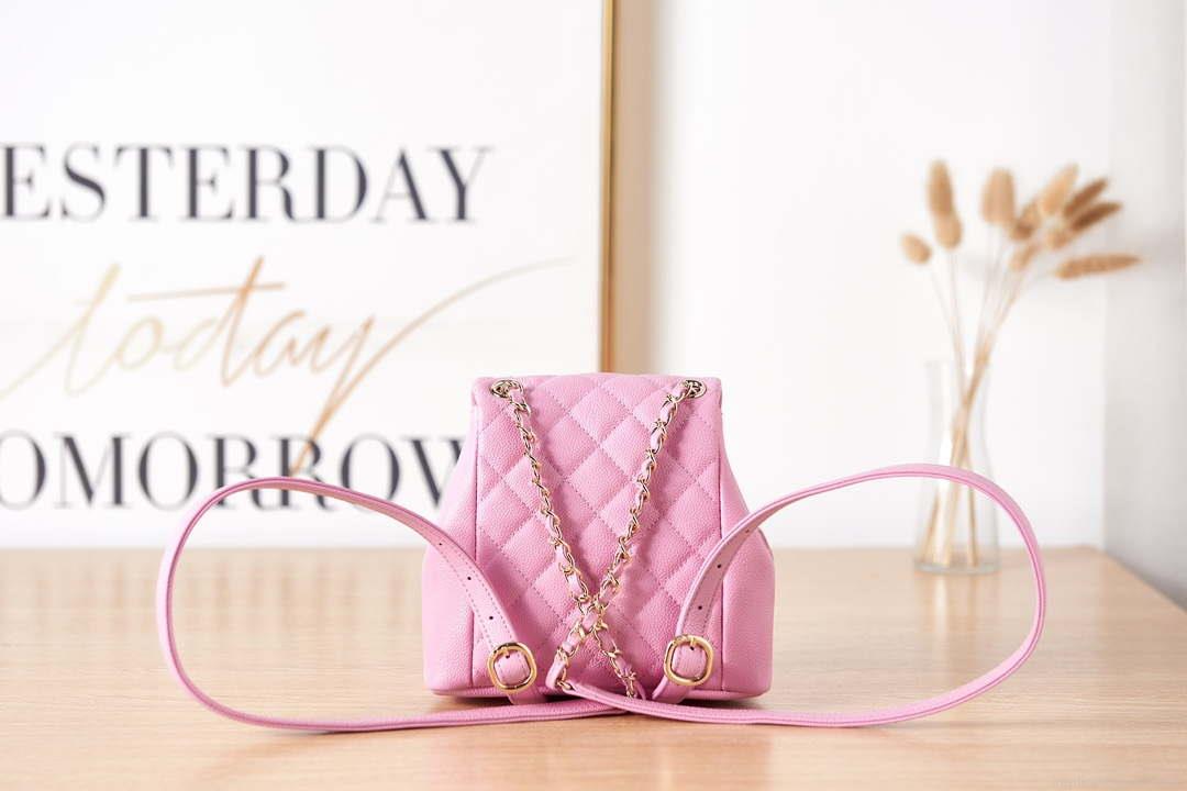 Chanel AS3787 Small Backpack Grained Shiny Calfskin & Gold-Tone Metal Pink