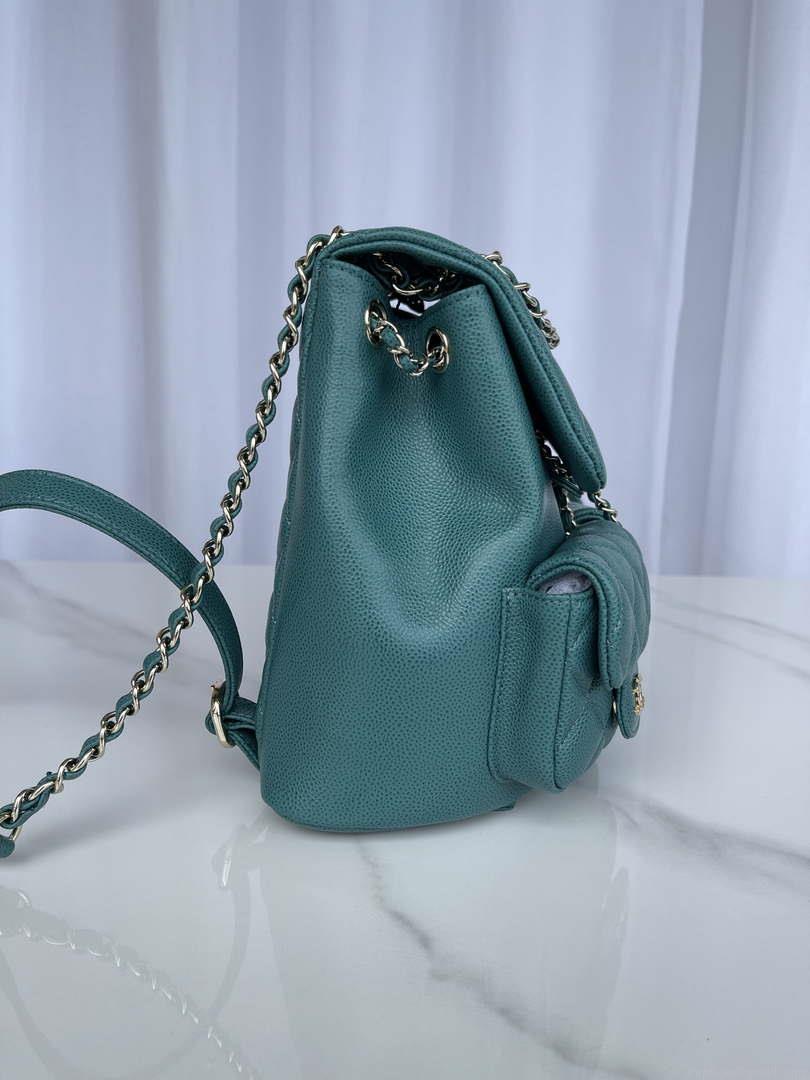 Chanel AS3787 Small Backpack Grained Shiny Calfskin & Gold-Tone Metal Green