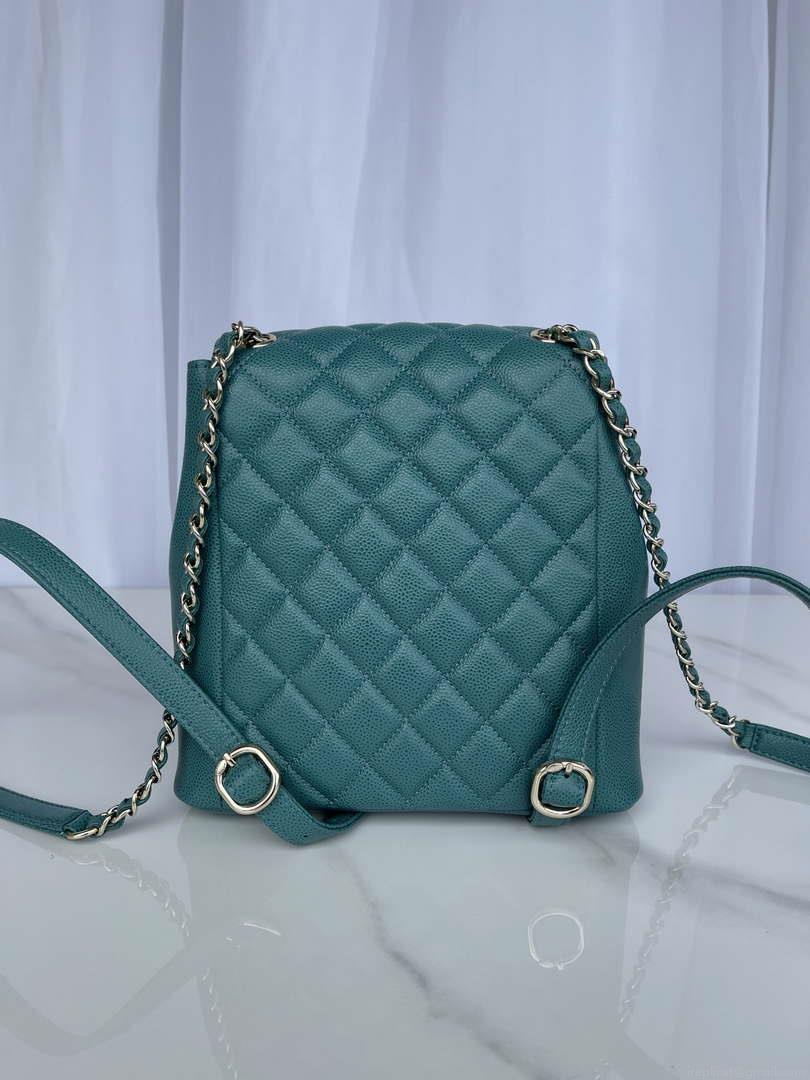 Chanel AS3787 Small Backpack Grained Shiny Calfskin & Gold-Tone Metal Green