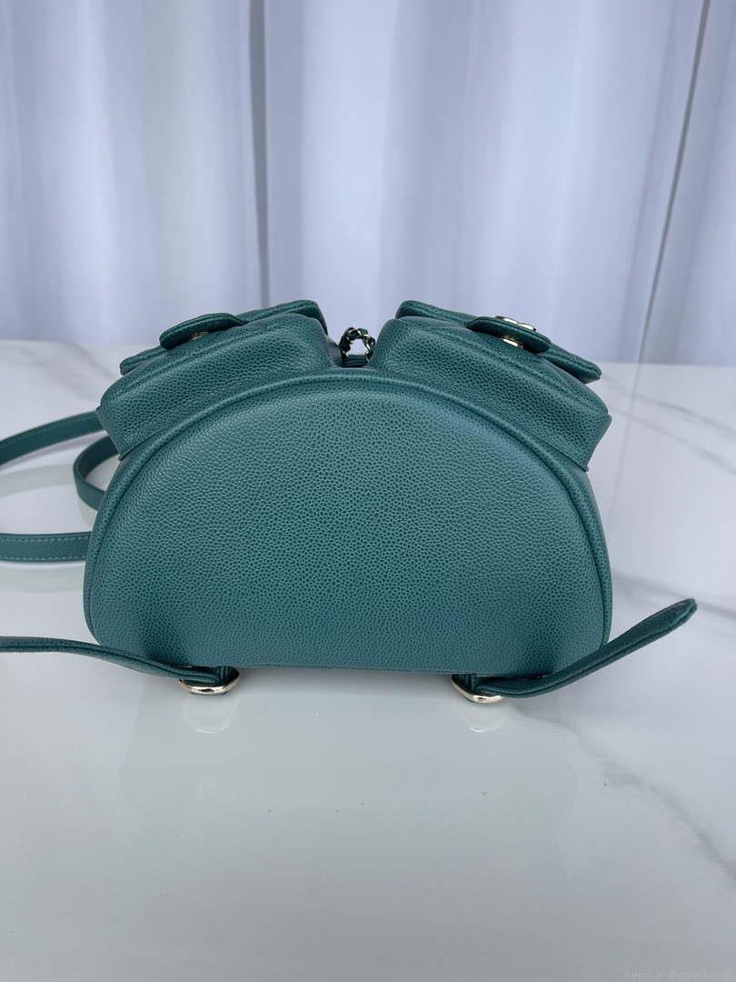 Chanel AS3787 Small Backpack Grained Shiny Calfskin & Gold-Tone Metal Green