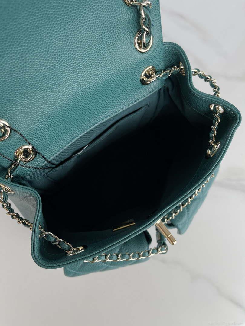 Chanel AS3787 Small Backpack Grained Shiny Calfskin & Gold-Tone Metal Green